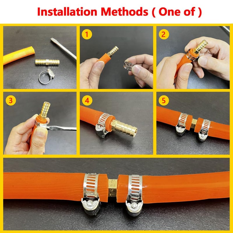 Da by 3 pcs 3/8"(10mm) Barb Splicer Mender Hose Brass Barb Fitting with 6 pcs Stainless Steel Pipe Clamps for Water/Fuel/Air - Image 4